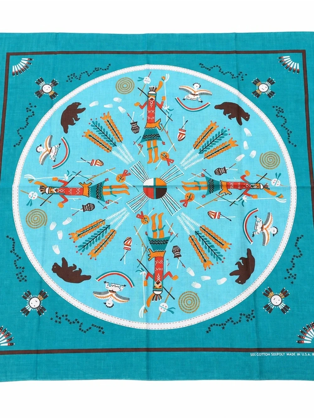 Kokopelli Southwest Bandana Turquoise Teal Scarf Made in USA Boho Western